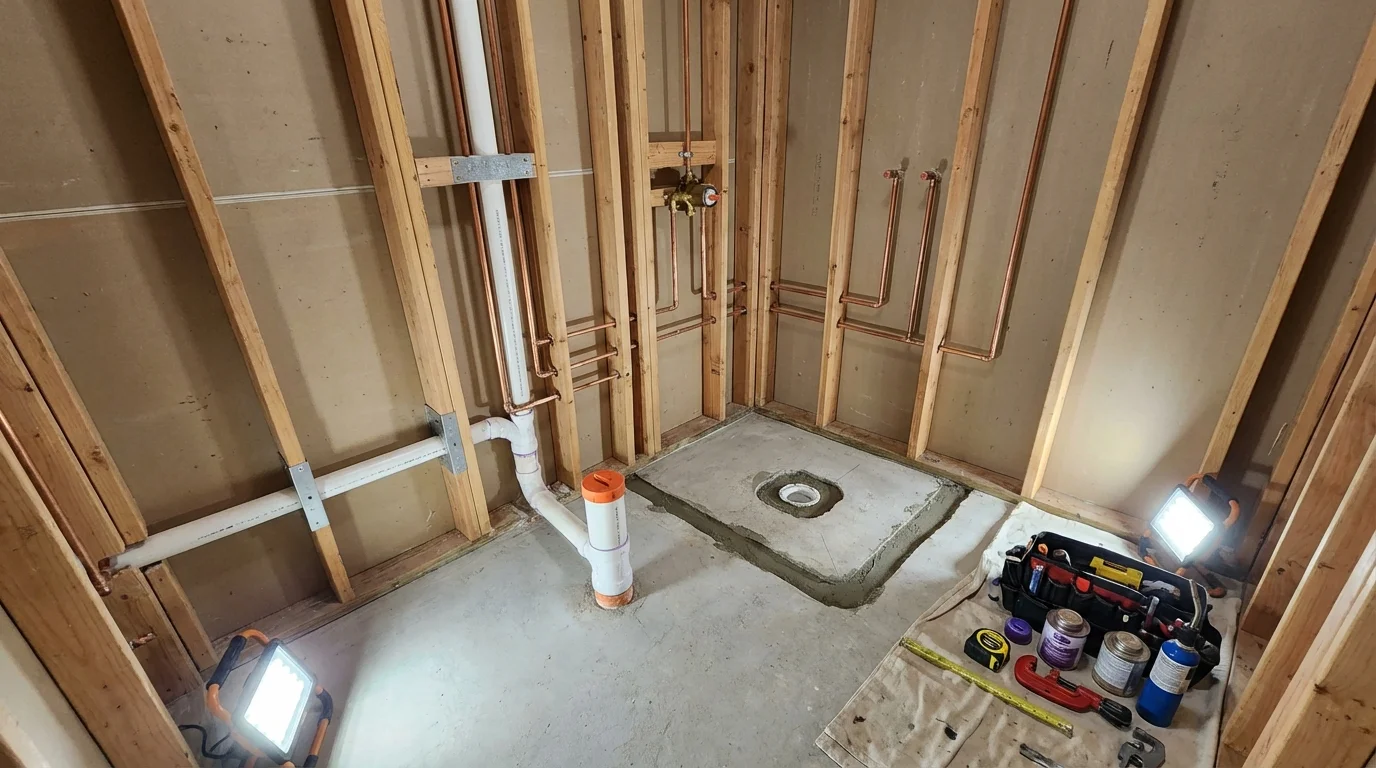 Bathroom rough-in plumbing during remodel by Johns Plumbing LLC in Vacaville