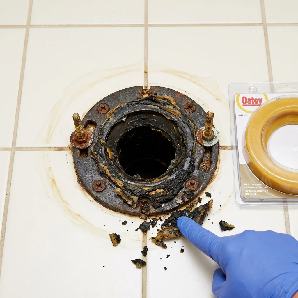 Failed wax ring showing water seepage at the base of a toilet in a Vacaville, CA home